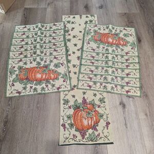 Vintage Pumpkin Tapestry Fall Autumn Harvest Placemats Table Runner Home decor